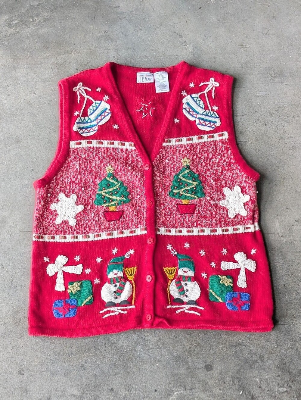 Vintage Bobbie Brooks Red Knit Christmas Sweater Vest large